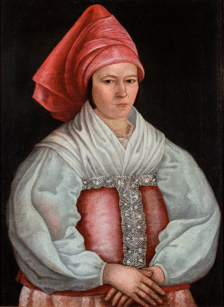 Неизвестный художник. Портрет купчихи в розовом головном платке. 1790-е гг. Холст, масло