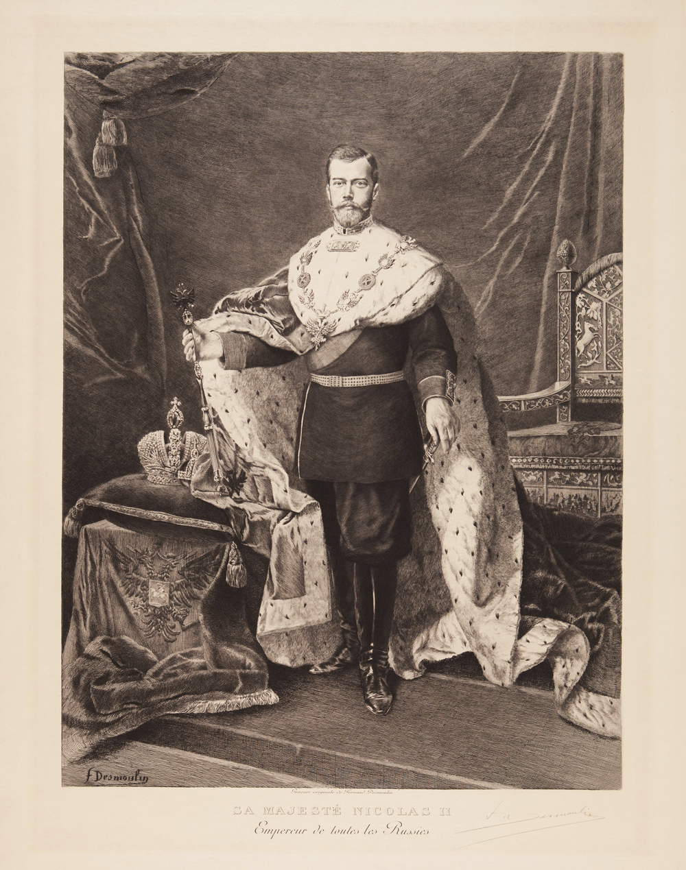Фернан Демулен (1853–1914). Портрет императора Николая II. 1896 г. Бумага, резец